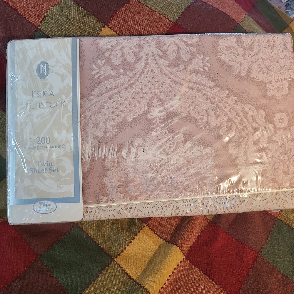 Vintage Jessica McClintock Pink Damask Twin 3 Piece Sheet Set NIP, Have 2 Avail